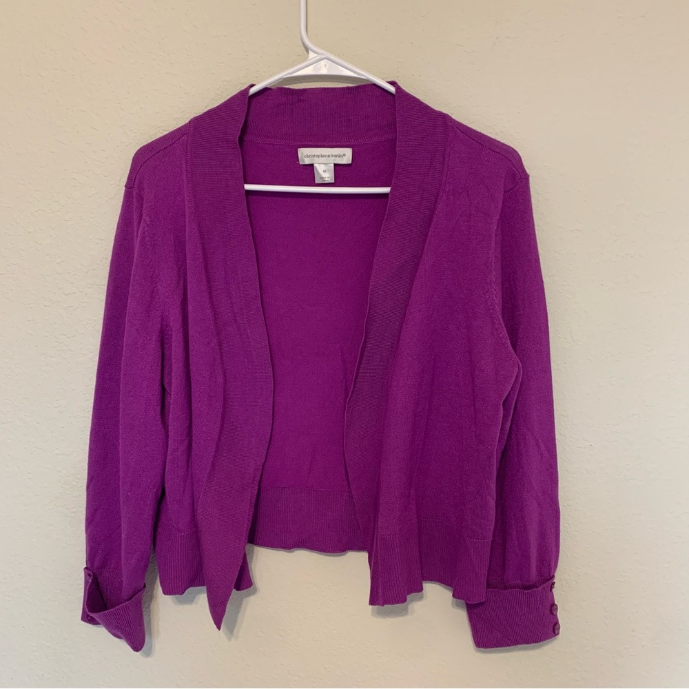 Christopher & Banks Purple Women's Sweater Cardigan‎ Medium Open Front